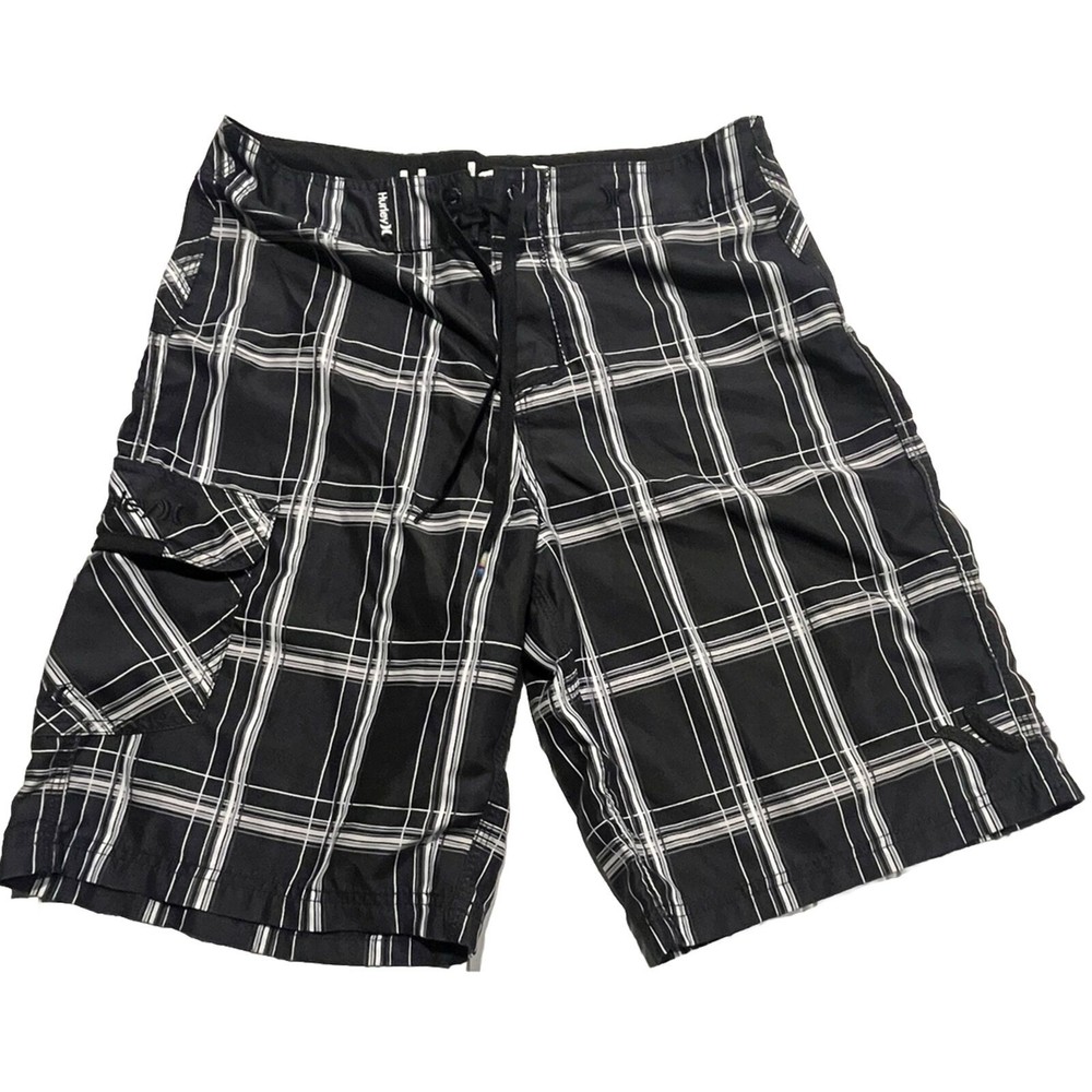 Hurley Men's 30 Striped Black Swim Trunks Board Shorts